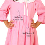 Pink cotton slub summer dress for girls with an embroidered Peter Pan collar