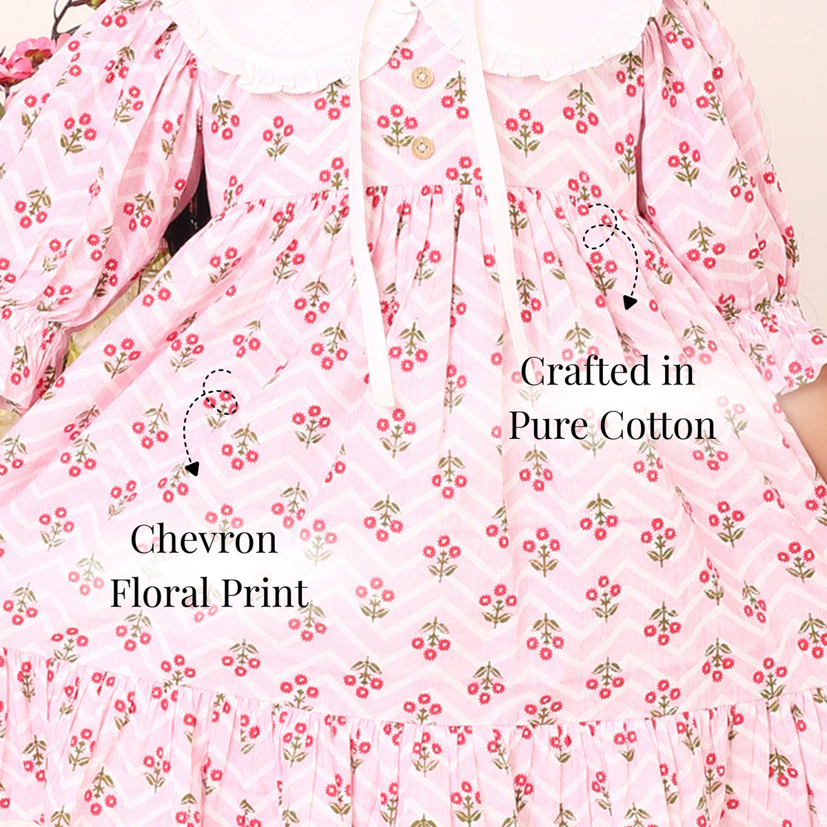 Pink Elegance – Floral Cotton Dress for Girls