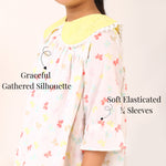 Butterfly cotton dress with soft elasticated 3/4 sleeves