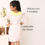 Butterfly print cotton dress for girls with zip closure