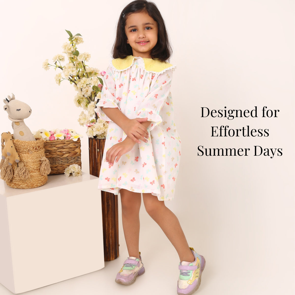 Pastel butterfly cotton summer dress for girls