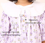 Lavender girls dress with oversized white collar and floral print