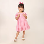 Pink and White Gingham Check Cotton Dress for Girls