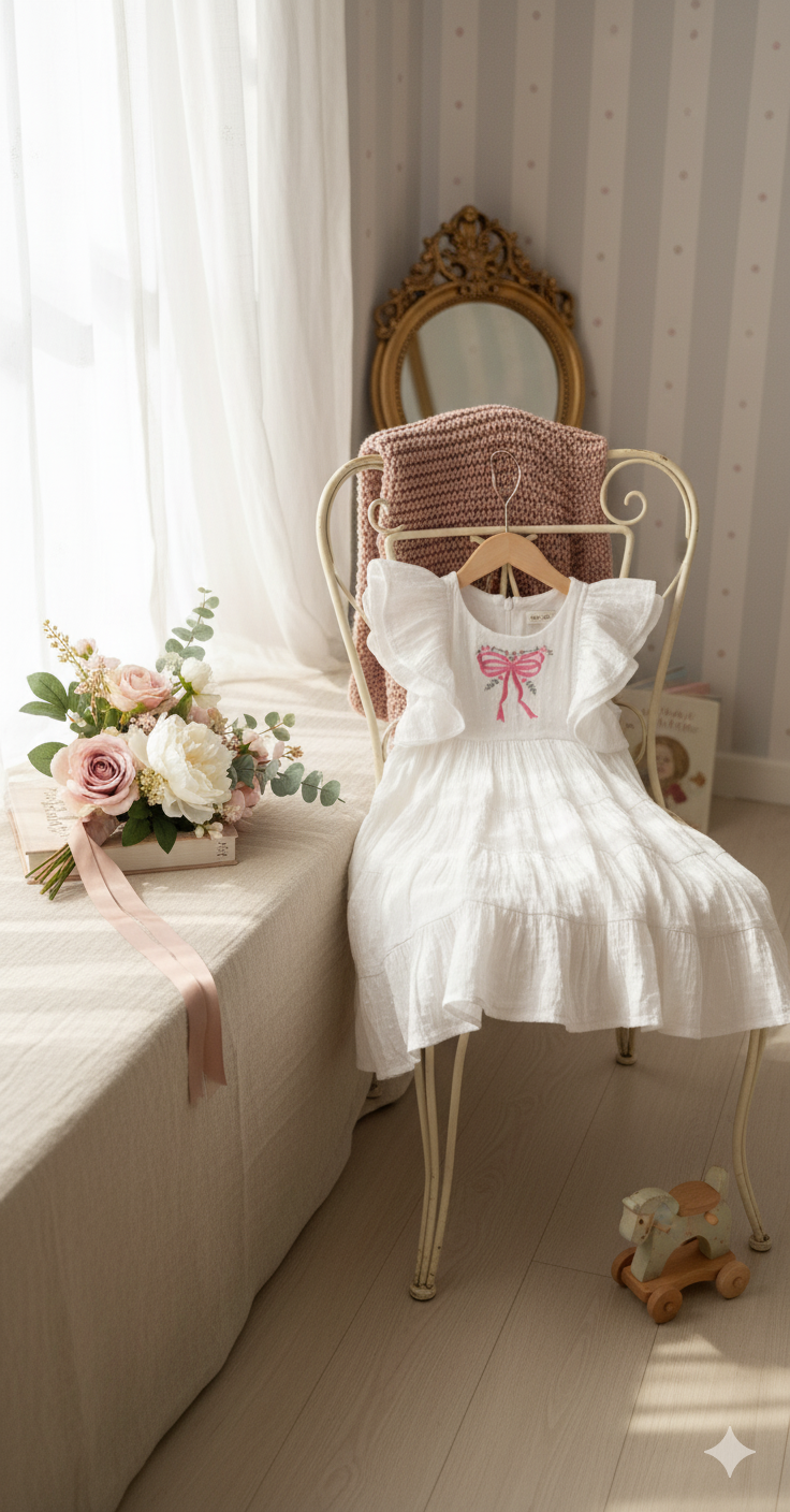 White Swiss Dot Organic Cotton Birthday Dress for Girls