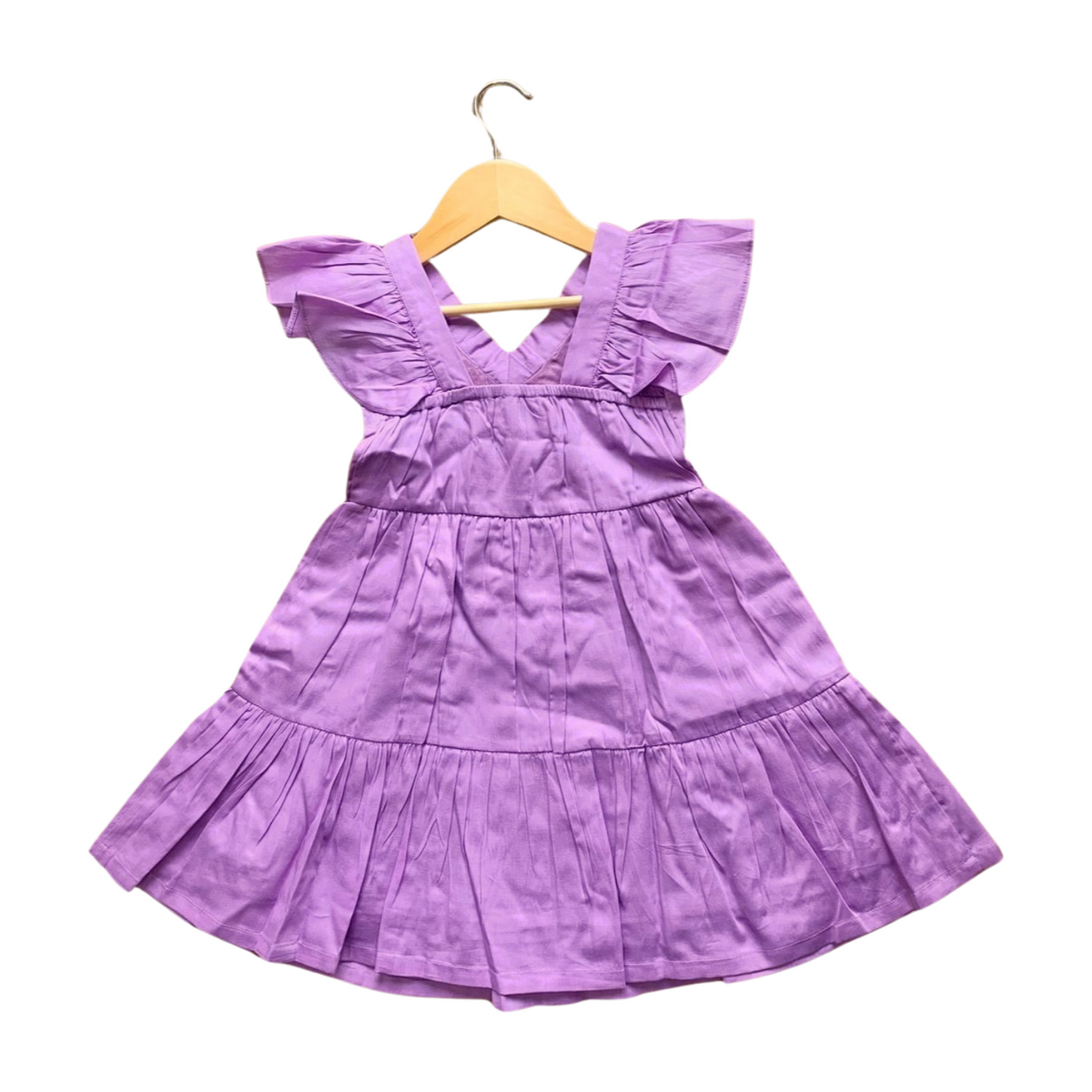 100% Cotton Purple Tier Frill Neck Dress