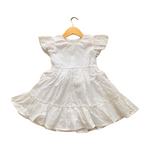 100% Cotton White Schiffli Flutter Sleeves Dress