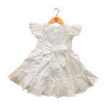 100% Cotton White Schiffli Flutter Sleeves Dress