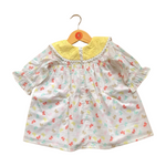 100% Cotton Butterfly Prints White Dress Yellow Peter Pan Collars