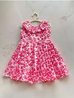 100% Cotton Floral Print Red Sleeveless Dress with Bow