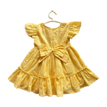 100% Cotton Yellow Schiffli Flutter Sleeves Dress