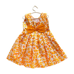 100% Cotton Floral Print Yellow Sleeveless Dress with Bow