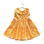 100% Cotton Floral Print Yellow Sleeveless Dress with Bow