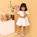 100% Cotton White Schiffli Flutter Sleeves Dress