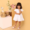 100% Cotton White Schiffli Flutter Sleeves Dress
