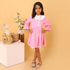 Pink Cotton Linen Dress with Embroidery on Peter Pan Collars