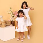 100% Cotton White Schiffli Flutter Sleeves Dress