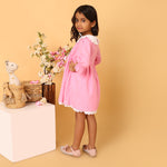Pink Cotton Linen Dress with Embroidery on Peter Pan Collars