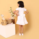 100% Cotton White Schiffli Flutter Sleeves Dress