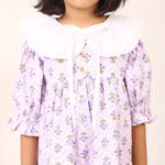 100% Cotton Floral Print Purple Flare Dress with Peter Pan Collar