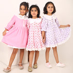Pink Cotton Linen Dress with Embroidery on Peter Pan Collars