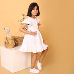 100% Cotton White Schiffli Flutter Sleeves Dress
