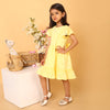 100% Cotton Yellow Schiffli Flutter Sleeves Dress