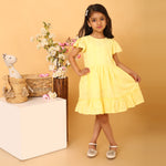 100% Cotton Yellow Schiffli Flutter Sleeves Dress