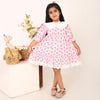 100% Cotton Floral Print Pink Flare Dress with Peter Pan Collar