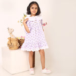 100% Cotton Floral Print Purple Flare Dress with Peter Pan Collar