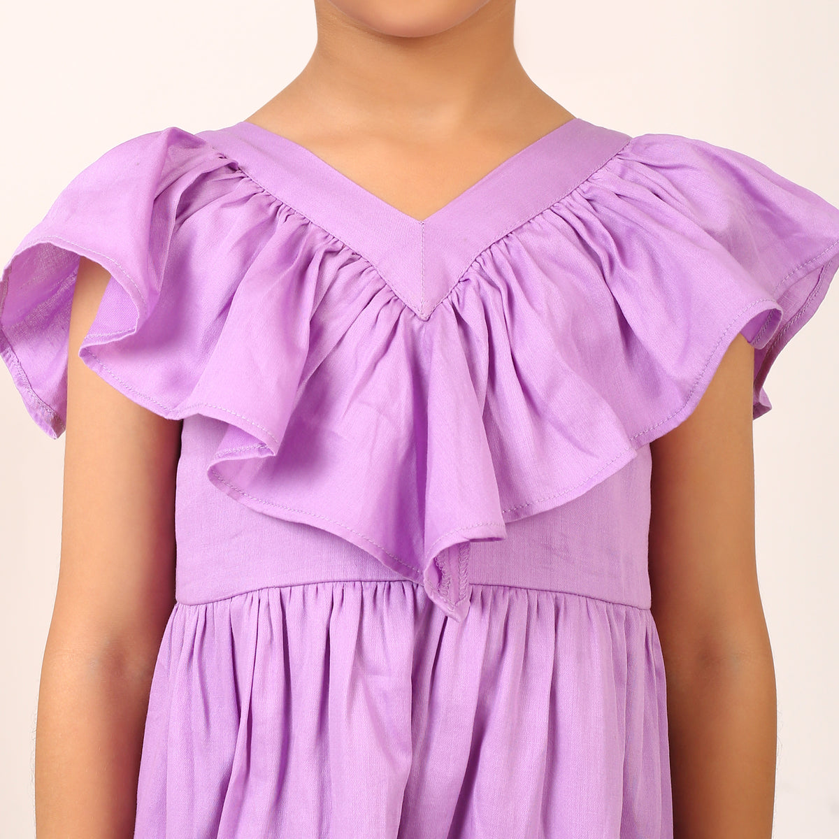 100% Cotton Purple Tier Frill Neck Dress