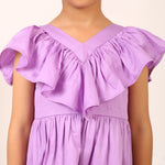 100% Cotton Purple Tier Frill Neck Dress