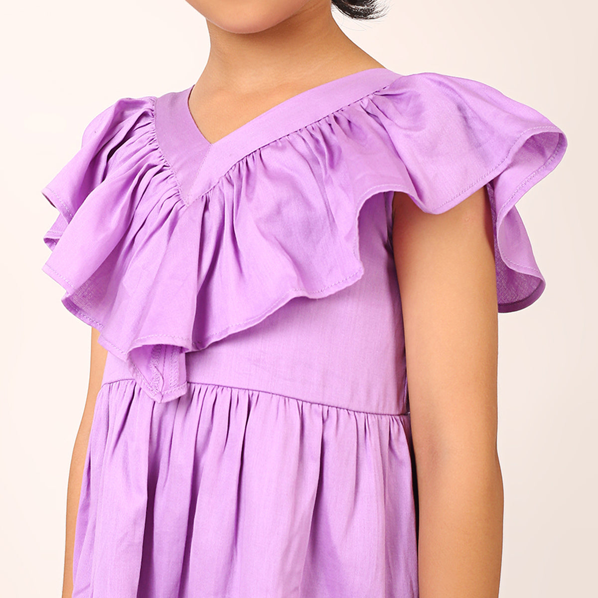 100% Cotton Purple Tier Frill Neck Dress