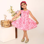100% Cotton Floral Print Red Sleeveless Dress with Bow
