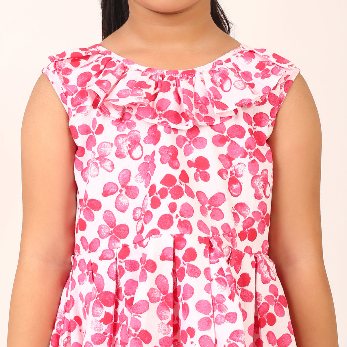 100% Cotton Floral Print Red Sleeveless Dress with Bow