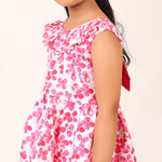 100% Cotton Floral Print Red Sleeveless Dress with Bow