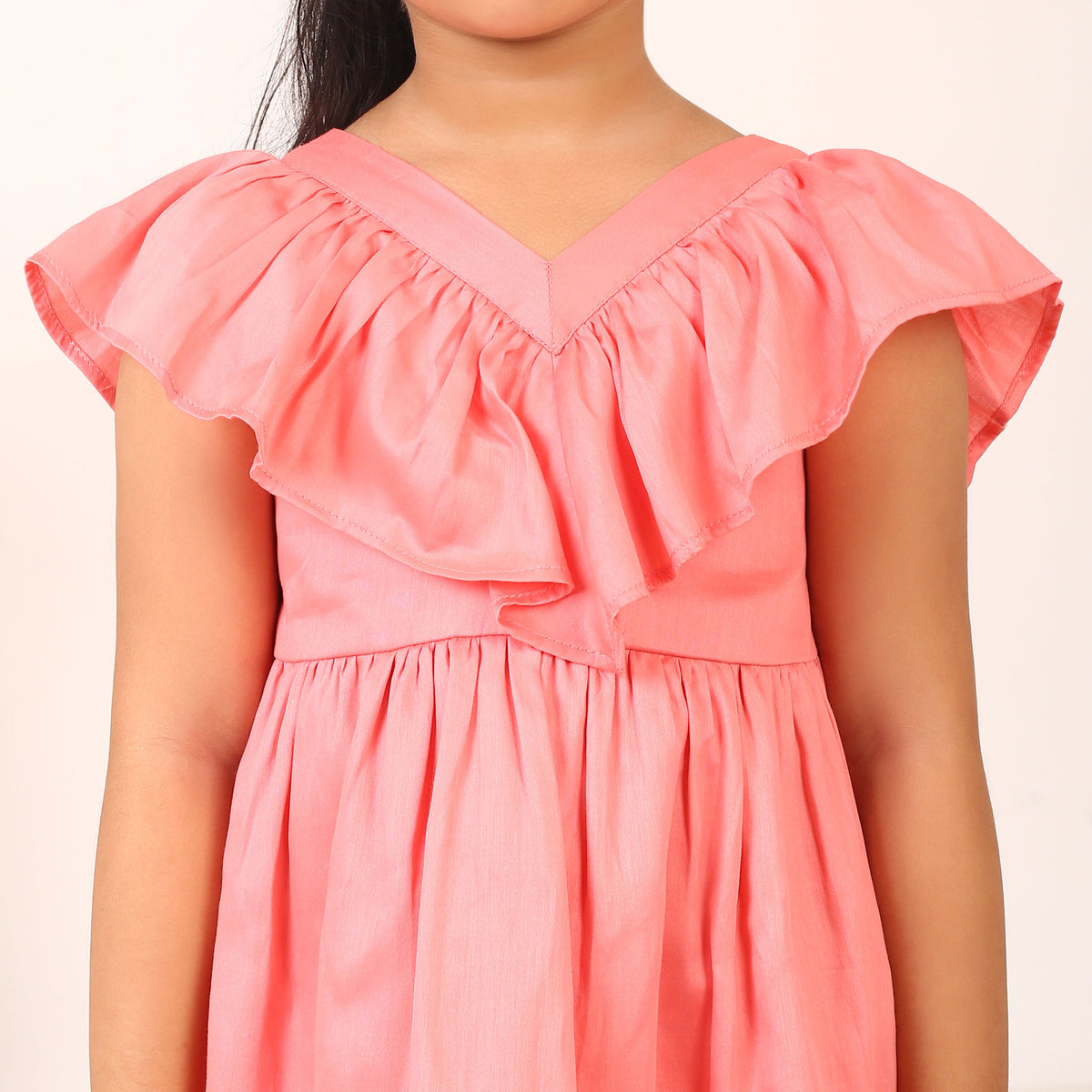 100% Cotton Pink Tier Frill Neck Dress