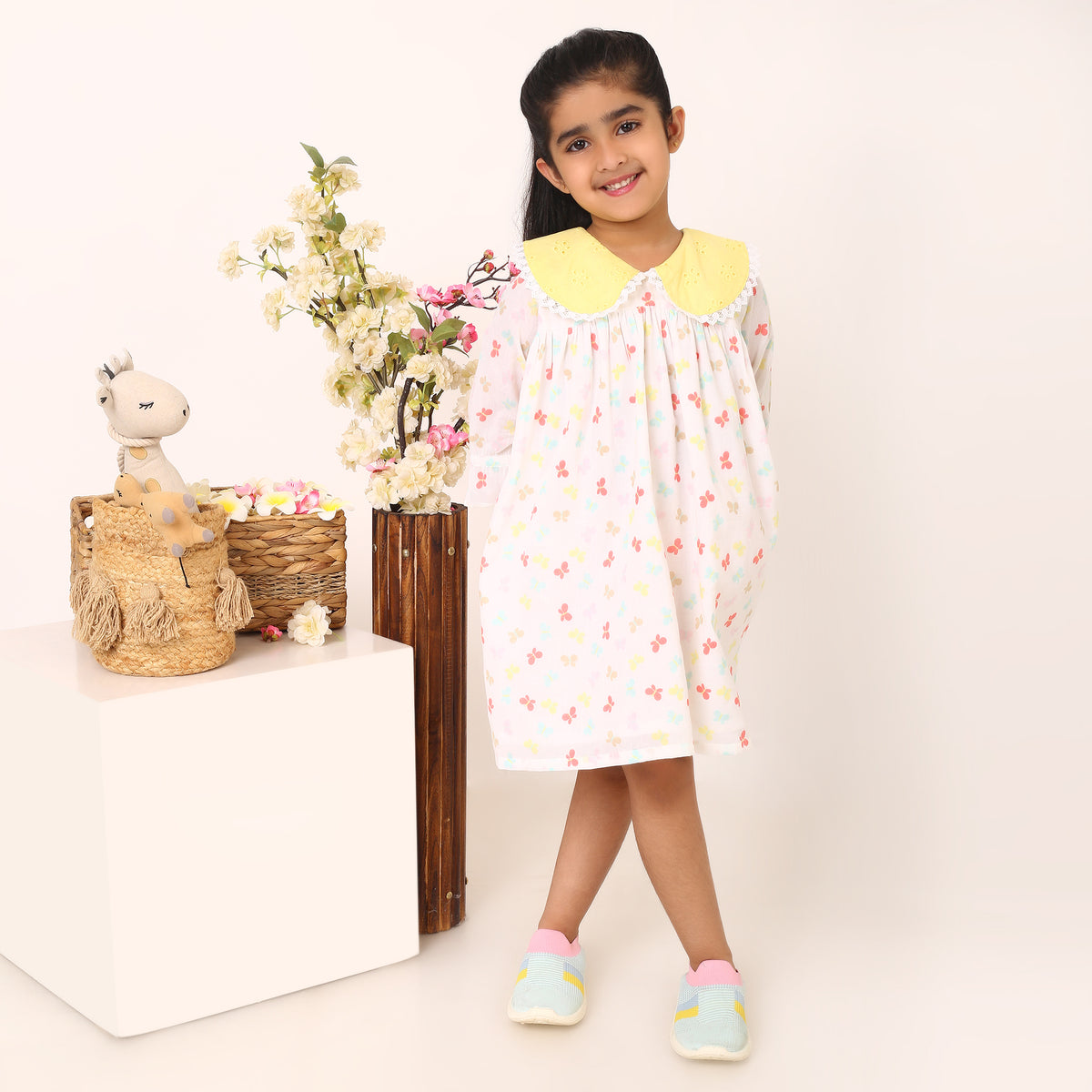 Flutter & Shine Dress – Butterfly Print Cotton Dress for Girls