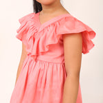 100% Cotton Pink Tier Frill Neck Dress