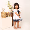100% Cotton White Sailor Dress with Blue Bow and Flutter Sleeves