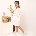 100% Cotton Butterfly Prints White Dress Yellow Peter Pan Collars