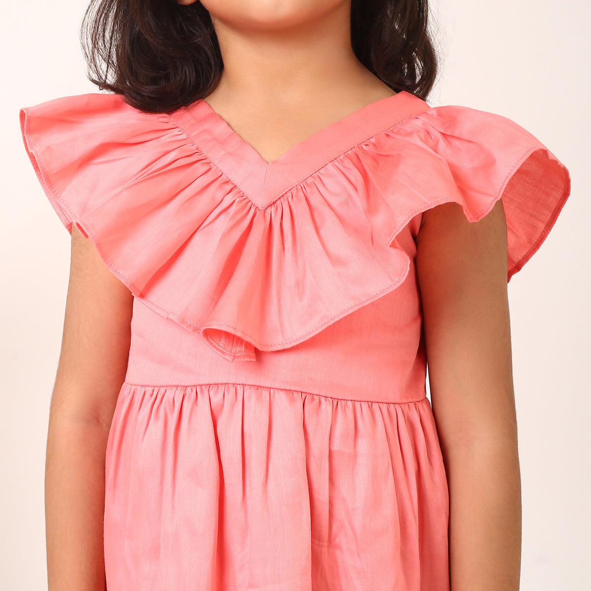 100% Cotton Pink Tier Frill Neck Dress