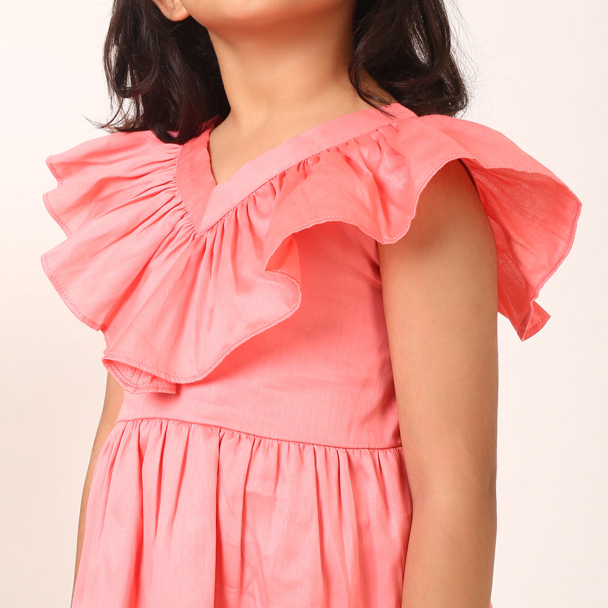 100% Cotton Pink Tier Frill Neck Dress