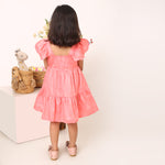 100% Cotton Pink Tier Frill Neck Dress