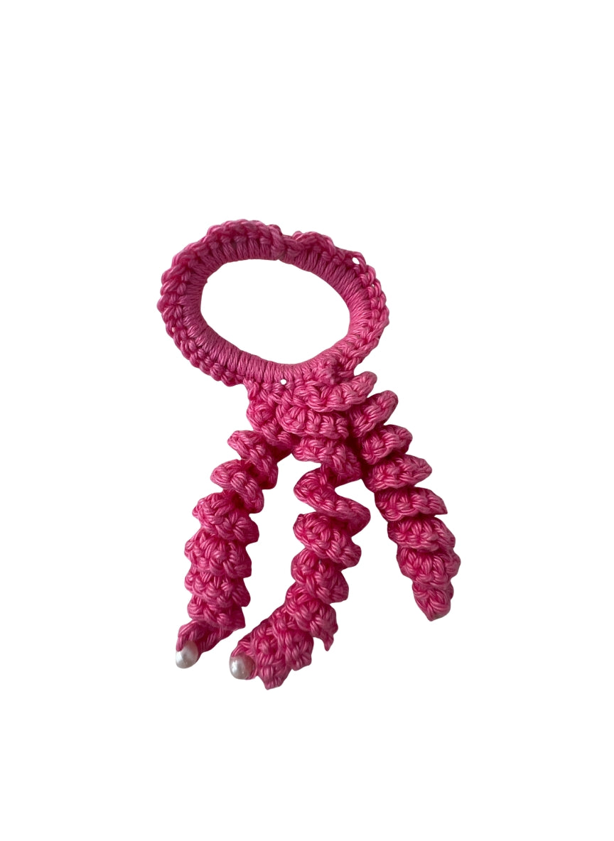 Crochet Hair Bands with Hanging Curls - Pink