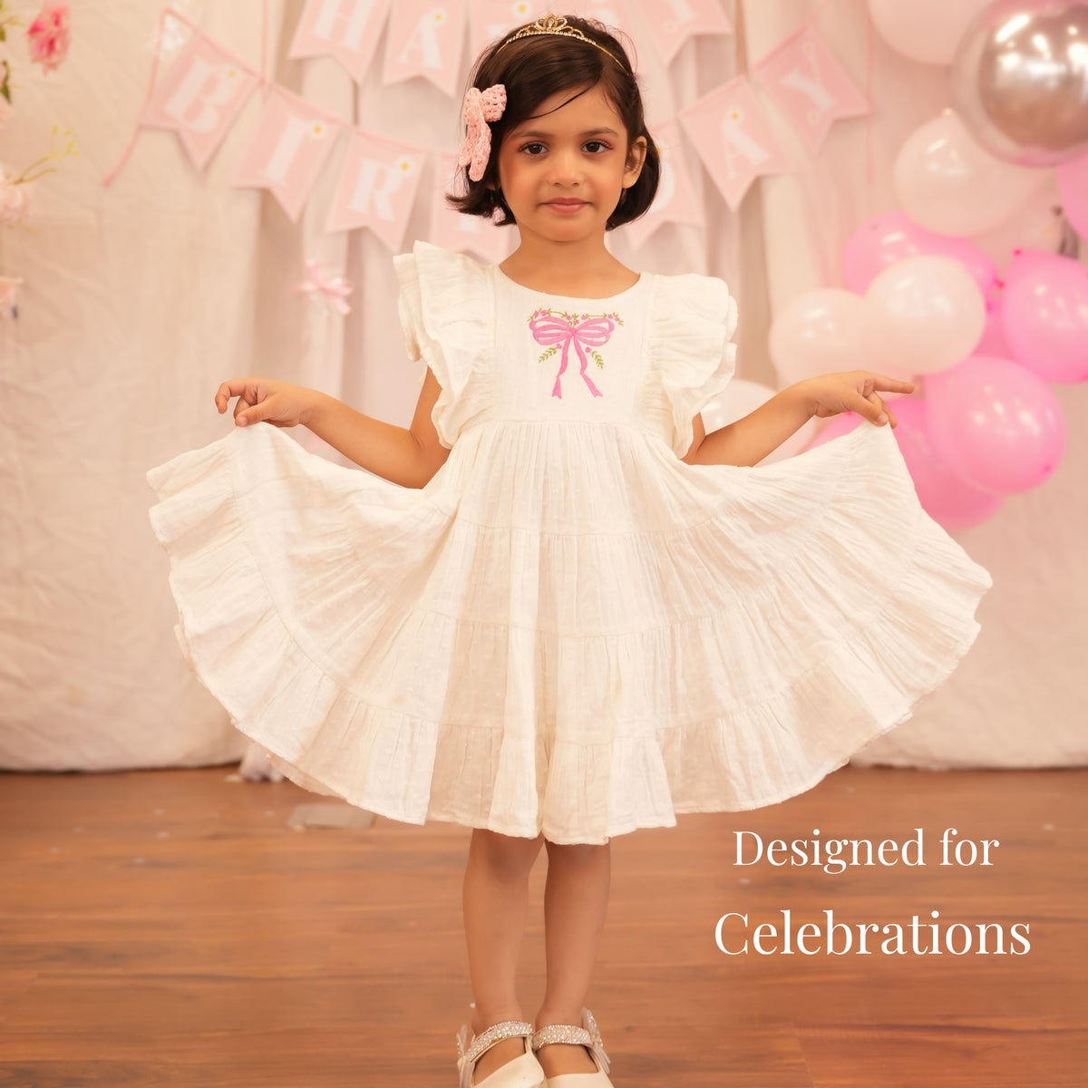 White Swiss Dot Organic Cotton Birthday Dress for Girls
