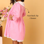 Pink cotton slub summer dress for girls with an embroidered Peter Pan collar