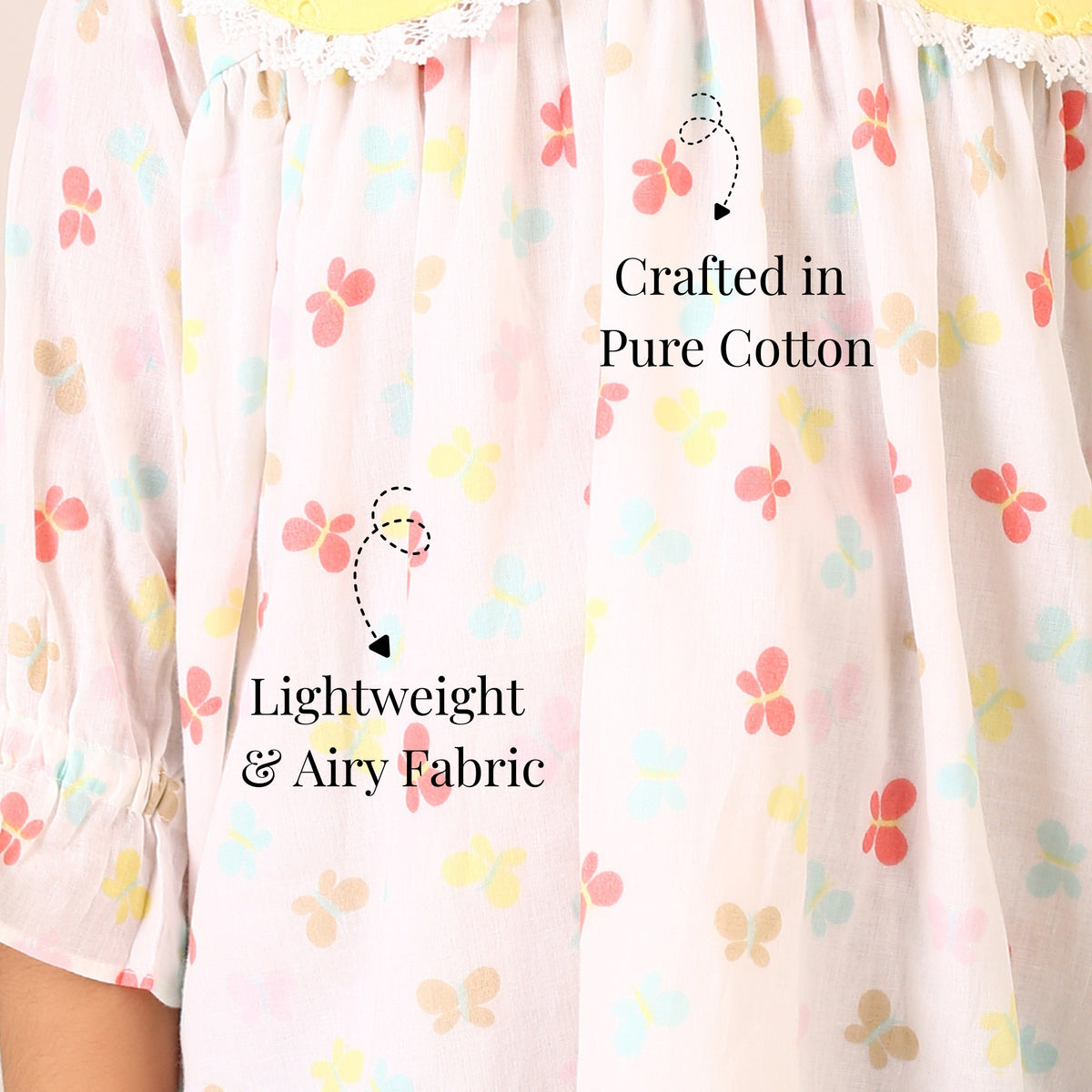Lightweight butterfly print cotton dress fabric for girls