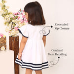 White cotton dress for girls with concealed zip closure