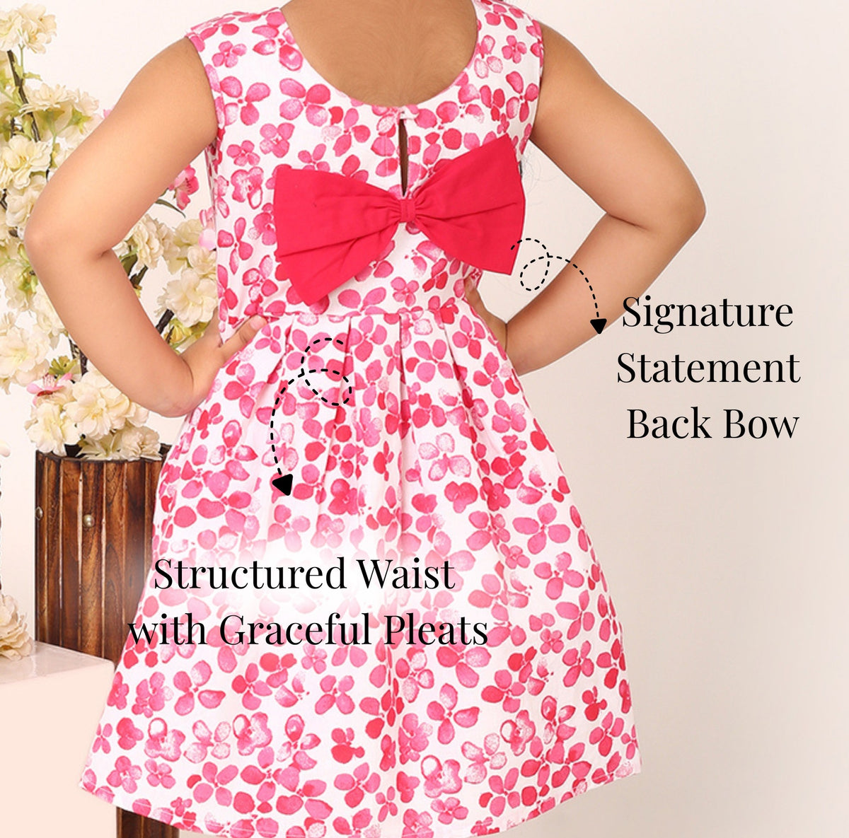 Girls cotton party dress with large red back bow