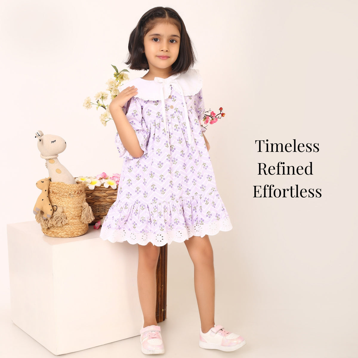 Lavender Grace – Floral Cotton Dress for Girls
